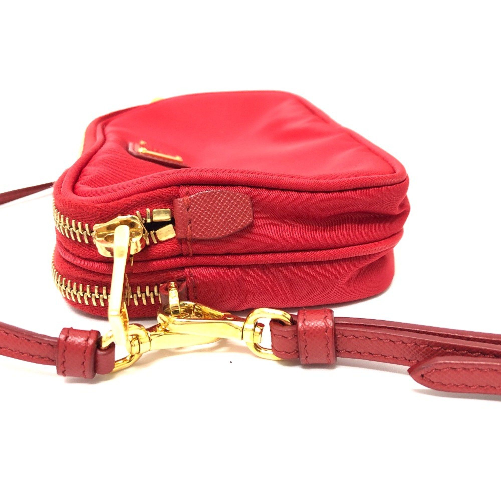 Prada PRADA triangle logo triangle logo plate Crossbody Pochette Shoulder Bag Red Size ONE SIZE - 6 Thumbnail