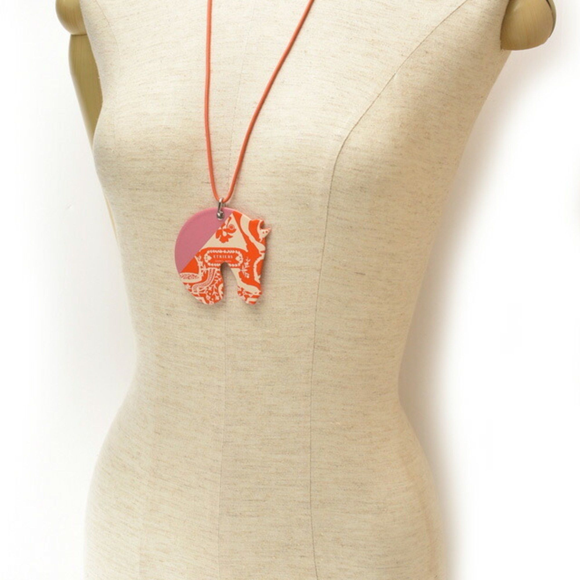Hermes Hermes Necklace Pendant HERMES Choker Tattersall TATERSALE GM Orange Multi Rose Size ONE SIZE - 2 Thumbnail