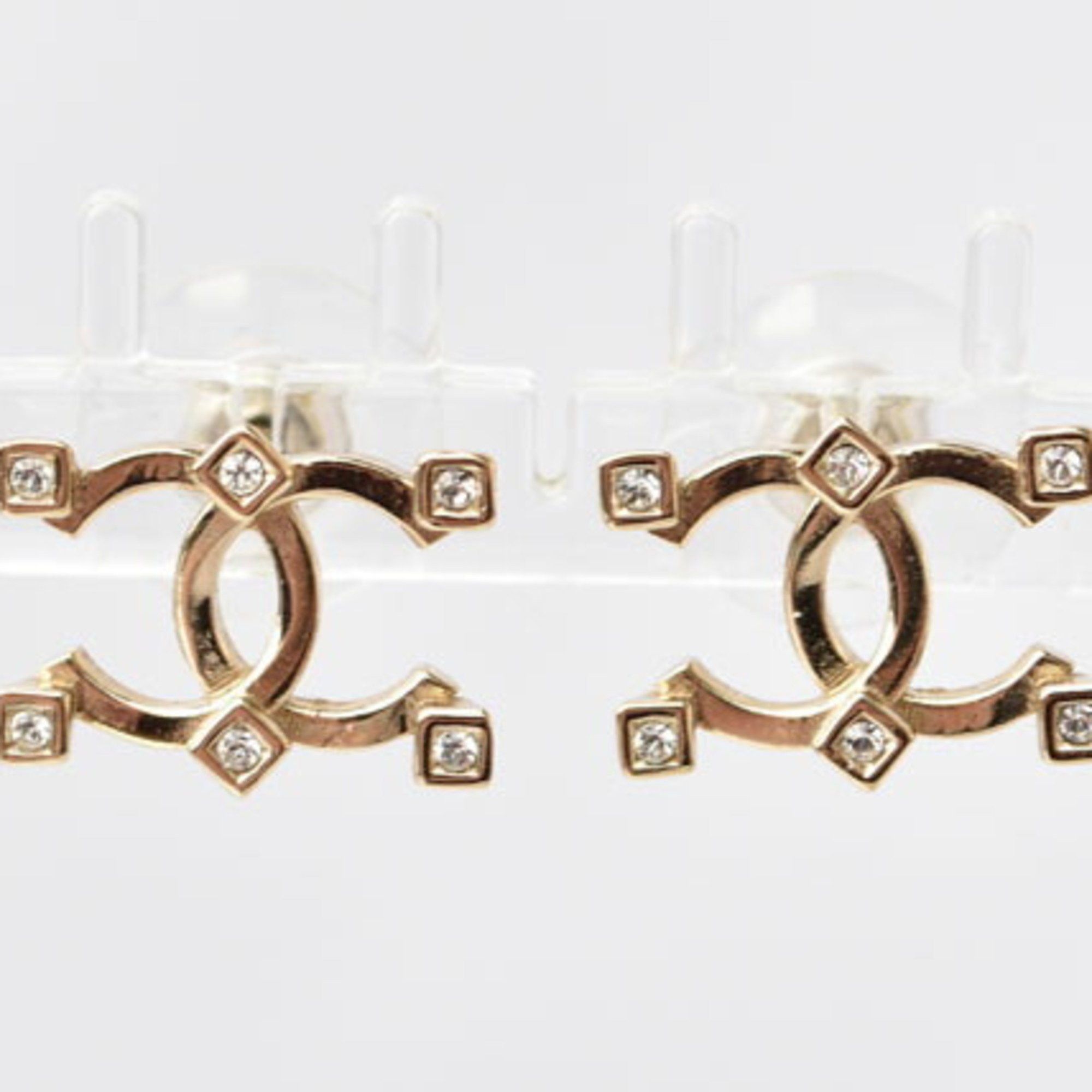 Chanel Chanel Earrings CHANEL CC Mark Rhinestone Gold Size ONE SIZE - 6 Thumbnail