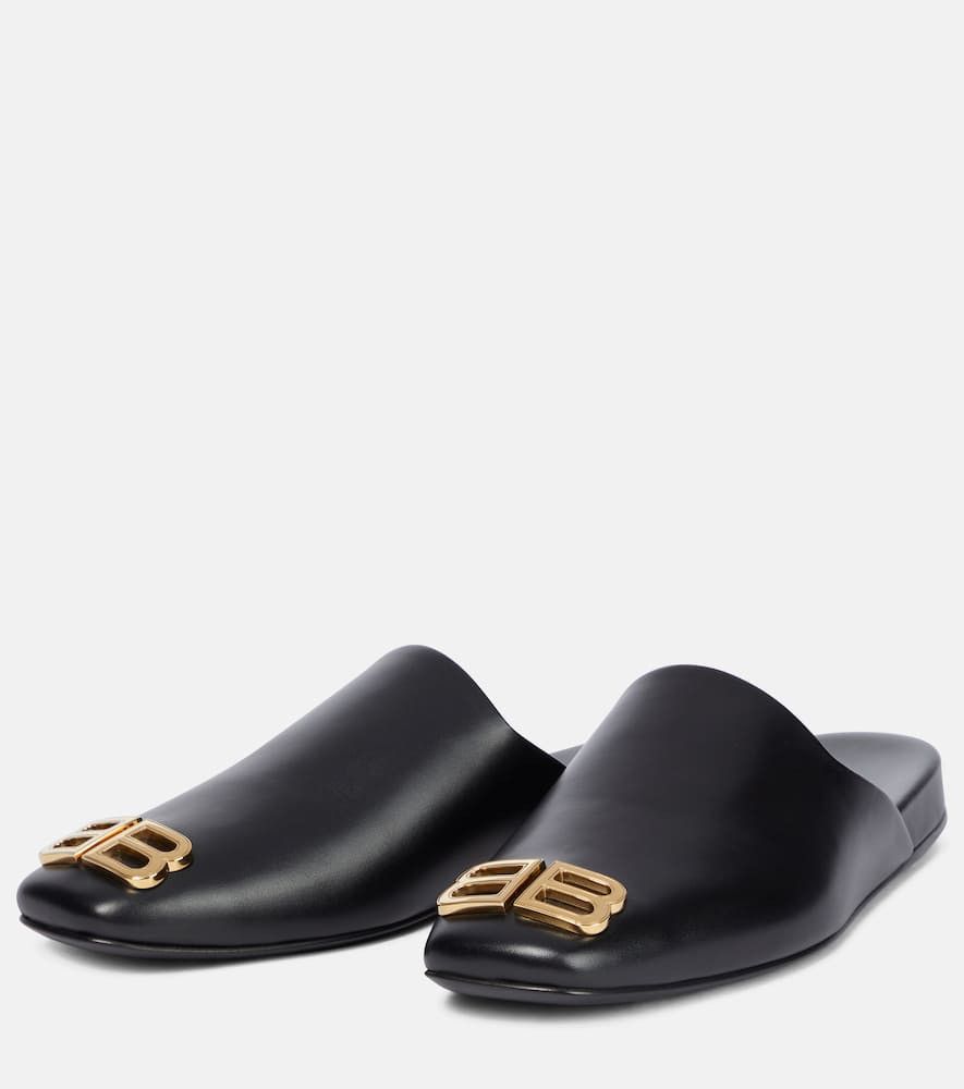 Balenciaga Cosy BB Leather Mules with gold logo Size US 7 / IT 37 - 3 Thumbnail