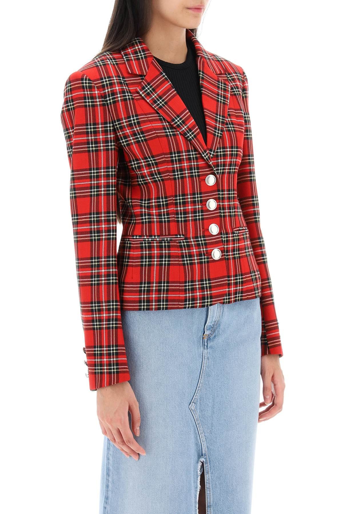 Alessandra Rich ALESSANDRA RICH Wool Single-Breasted Jacket With Tartan Motif Size S / US 4 / IT 40 - 2 Thumbnail