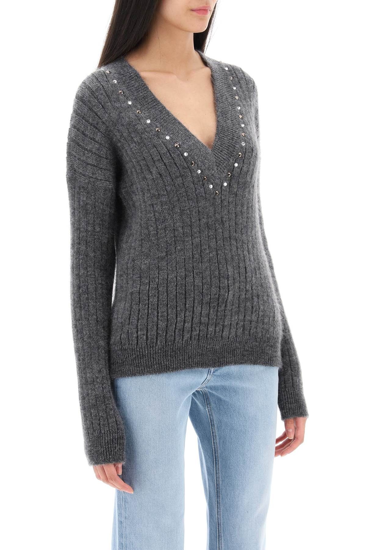 Alessandra Rich ALESSANDRA RICH Wool Knit Sweater With Studs And Crystals Size S / US 4 / IT 40 - 2 Thumbnail