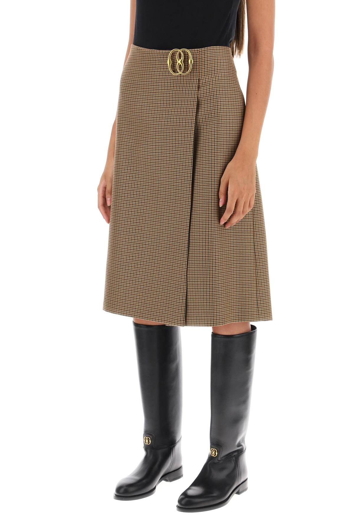 Bally BALLY Houndstooth A-Line Skirt With Emblem Buckle Size 27" / US 4 / IT 40 - 4 Thumbnail