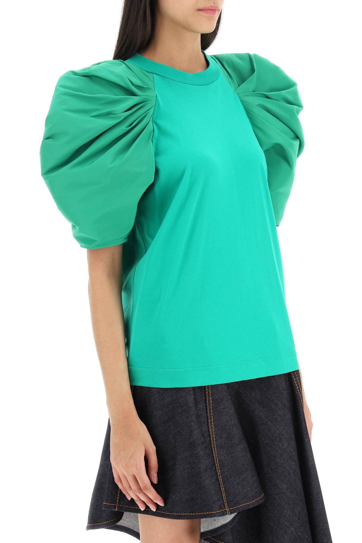 Alexander McQueen ALEXANDER MCQUEEN T-Shirt With Ruched Balloon Sleeves In Poly Faille Size S / US 4 / IT 40 - 2 Thumbnail