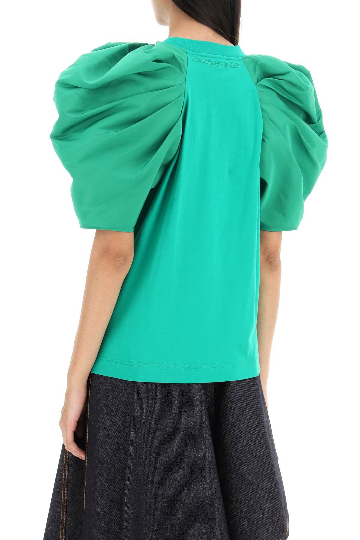 Alexander McQueen ALEXANDER MCQUEEN T-Shirt With Ruched Balloon Sleeves In Poly Faille Size S / US 4 / IT 40 - 3 Thumbnail