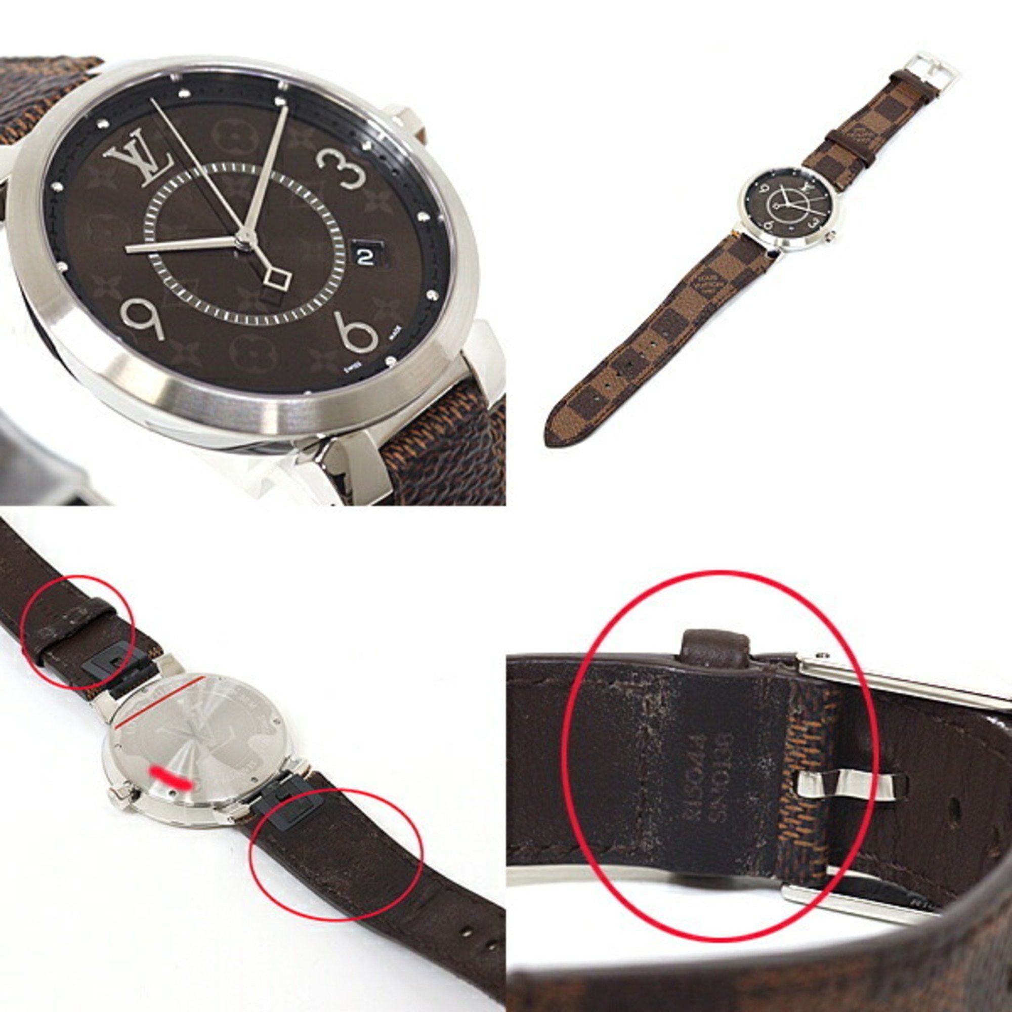 Louis Vuitton Louis Vuitton Men's Watch Tambour QA005Z Brown Dial Damier Quartz Finished Size ONE SIZE - 3 Thumbnail