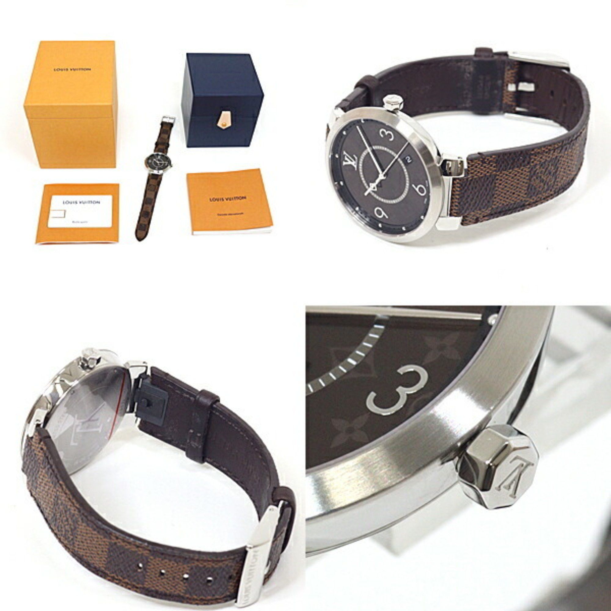 Louis Vuitton Louis Vuitton Men's Watch Tambour QA005Z Brown Dial Damier Quartz Finished Size ONE SIZE - 2 Thumbnail