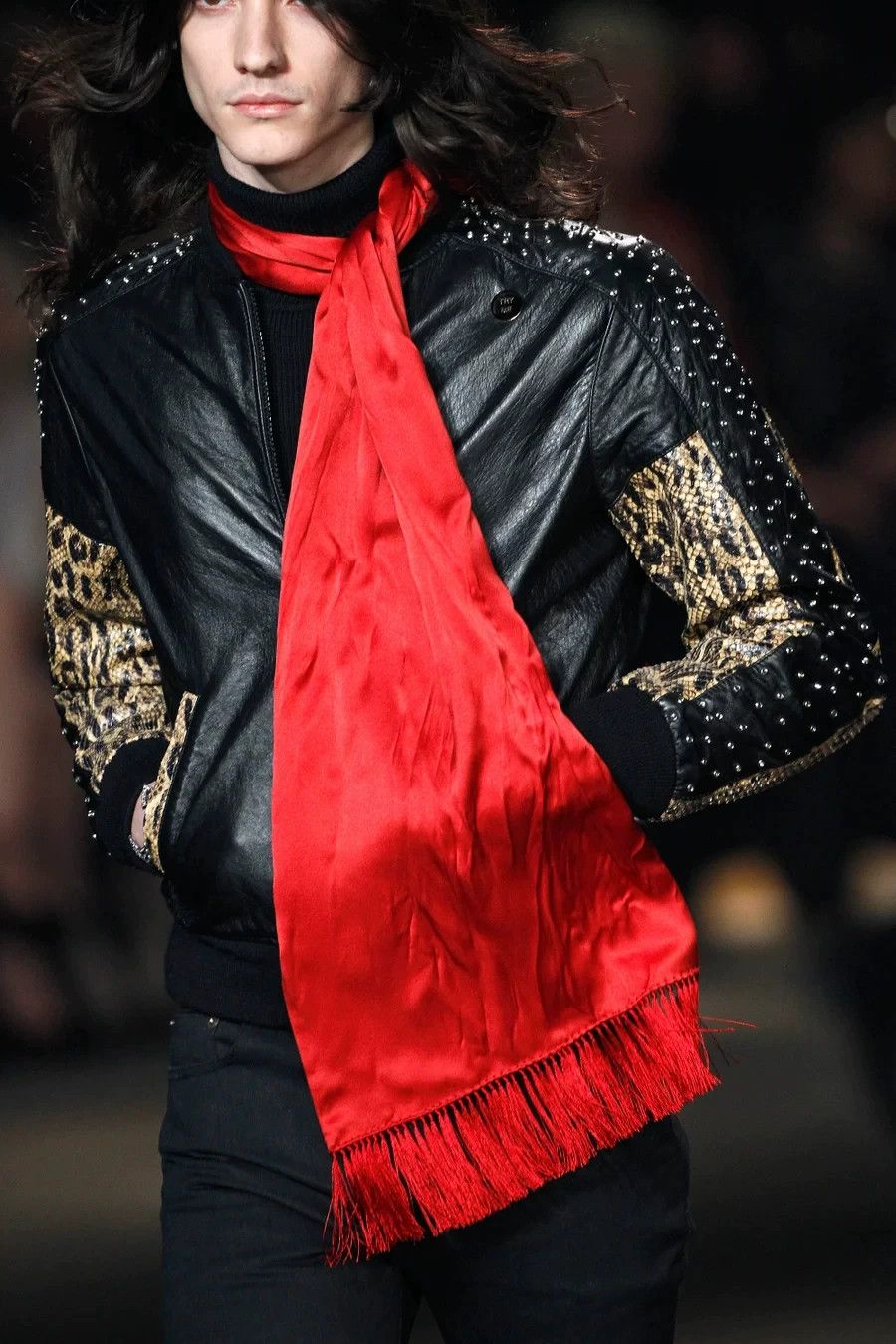 Saint Laurent Paris Saint Laurent Paris Rhinestone spliced leather jacket Size US S / EU 44-46 / 1 - 3 Thumbnail