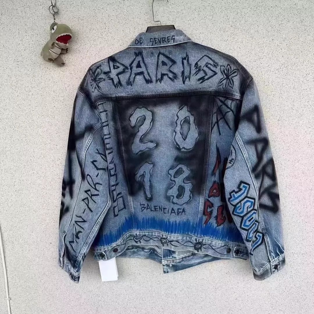 Balenciaga Balenciaga Blue Graffiti Cowboy Coat Size US L / EU 52-54 / 3 - 4 Thumbnail