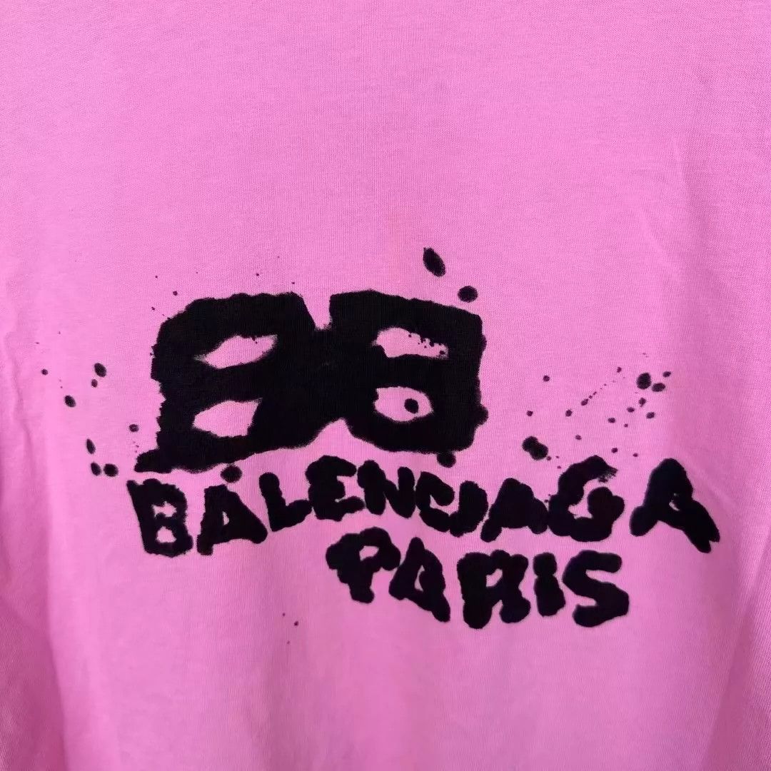 Balenciaga Balenciaga new pink double-B splashed graffiti short sleeved shirt Size US L / EU 52-54 / 3 - 3 Thumbnail
