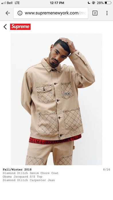 Supreme diamond stitch outlet denim chore coat