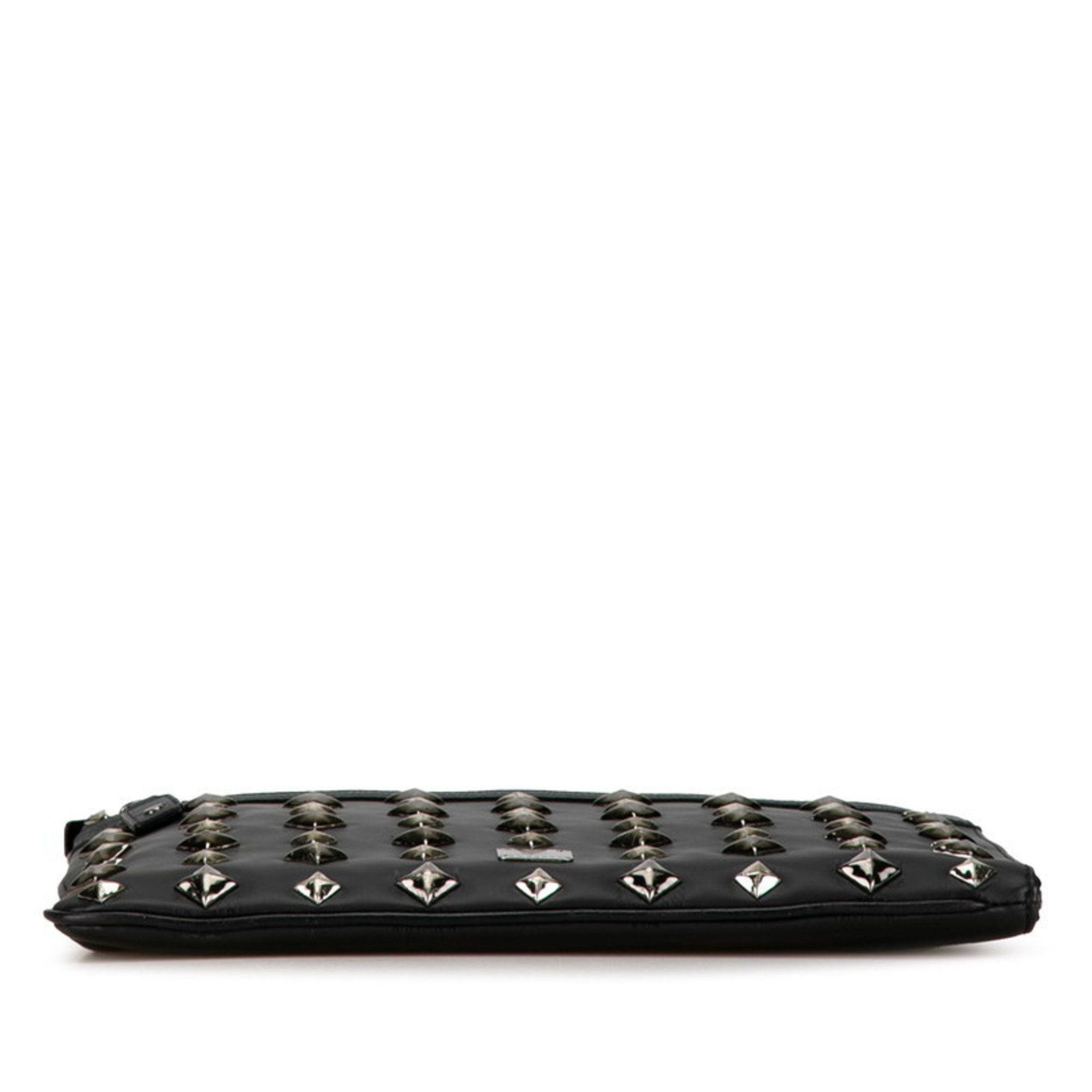 MCM MCM Visetos Glam Studs Clutch Bag Second Black Silver PVC Leather Women's Size ONE SIZE - 4 Thumbnail