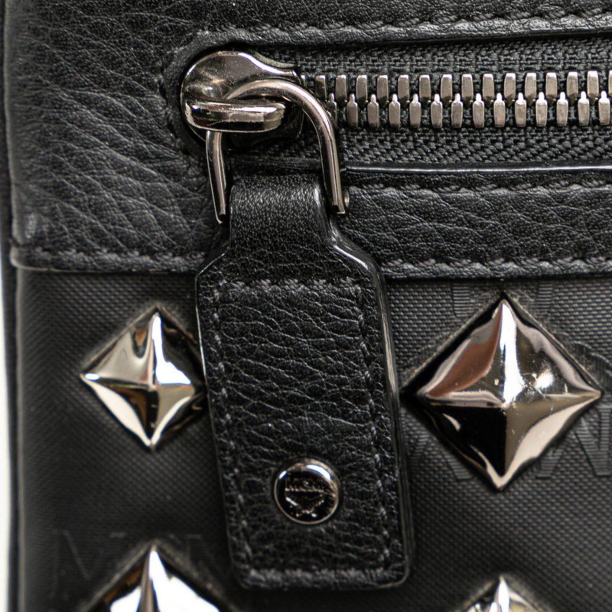 MCM MCM Visetos Glam Studs Clutch Bag Second Black Silver PVC Leather Women's Size ONE SIZE - 6 Thumbnail
