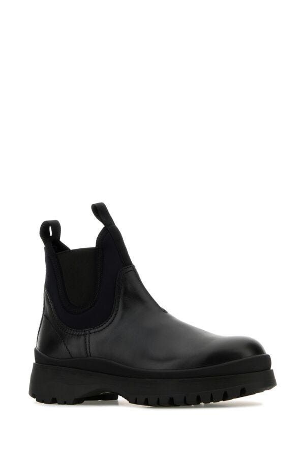 Prada Black Leather Ankle Boots Size US 12 / EU 45 - 4 Thumbnail
