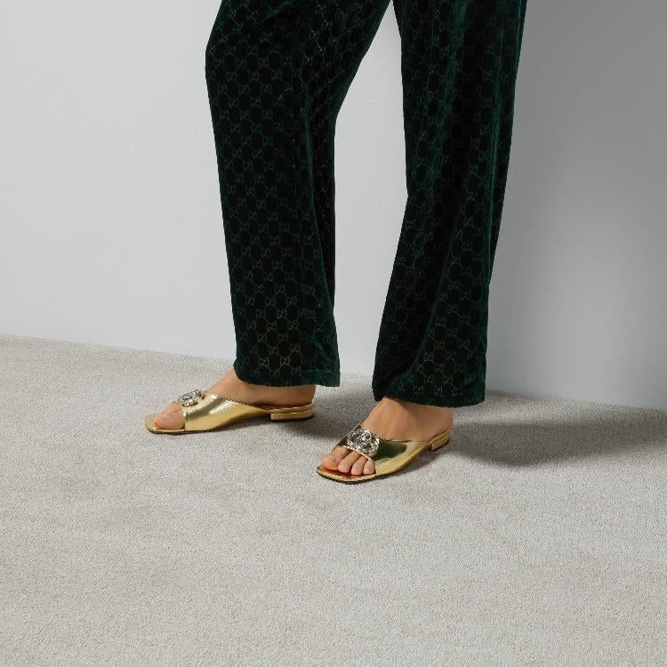 Gucci Gucci Crystal Double G Slide Sandals SIZE 36 Size ONE SIZE - 3 Thumbnail