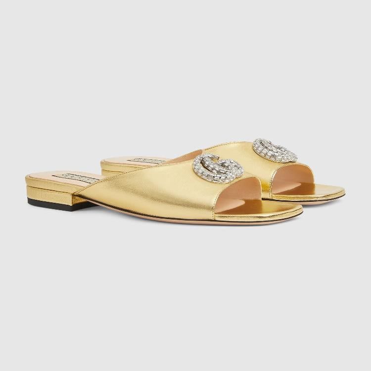 Gucci Gucci Crystal Double G Slide Sandals SIZE 35.5 Size ONE SIZE - 2 Thumbnail