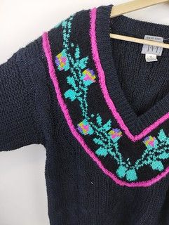 Vintage Vintage 90s cableknit Sweater IVY Floral Pattern Size M Size US M / EU 48-50 / 2 - 2 Thumbnail
