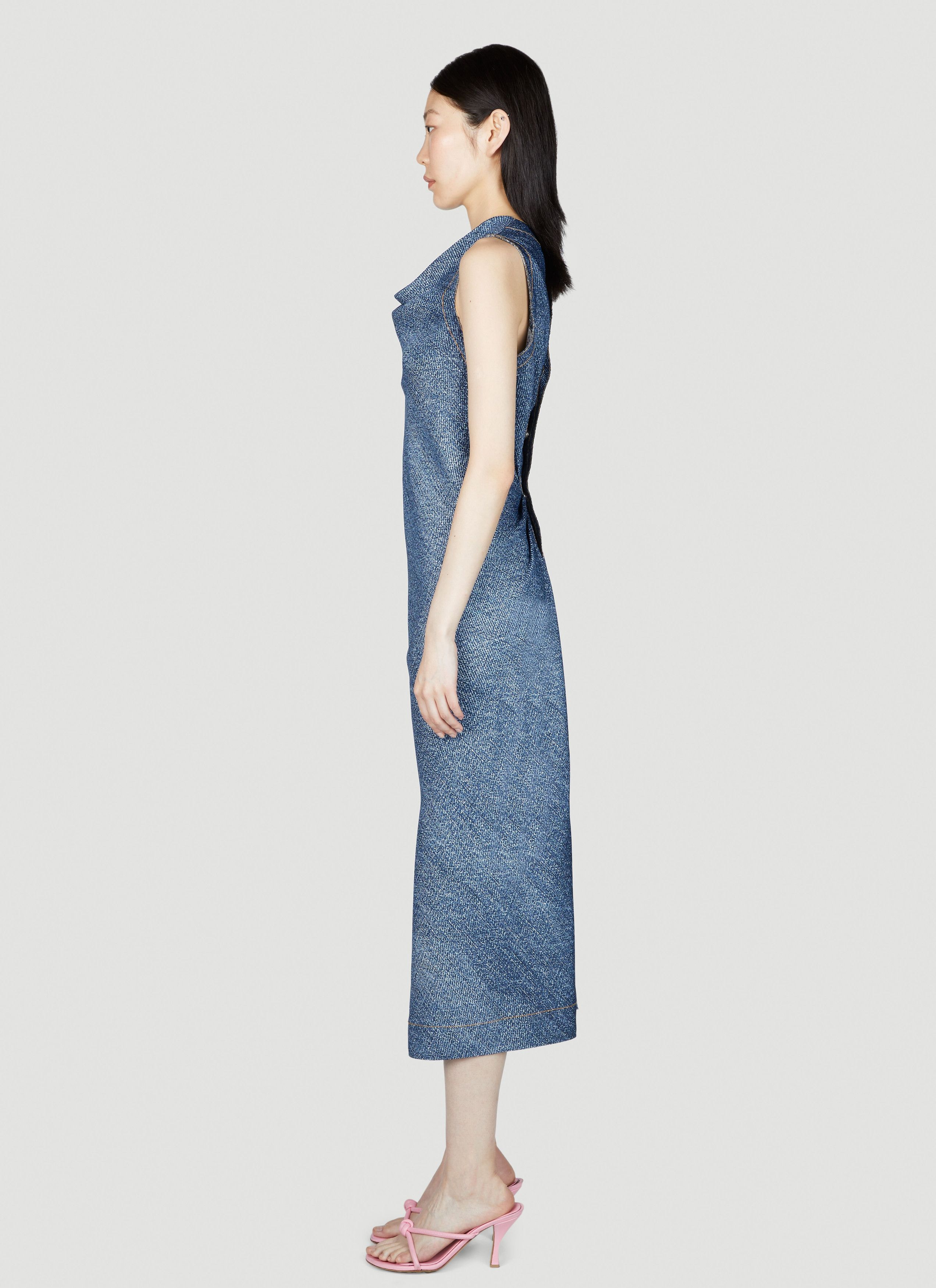 Bottega Veneta Denim Print Midi Dress Size XS / US 0-2 / IT 36-38 - 3 Thumbnail