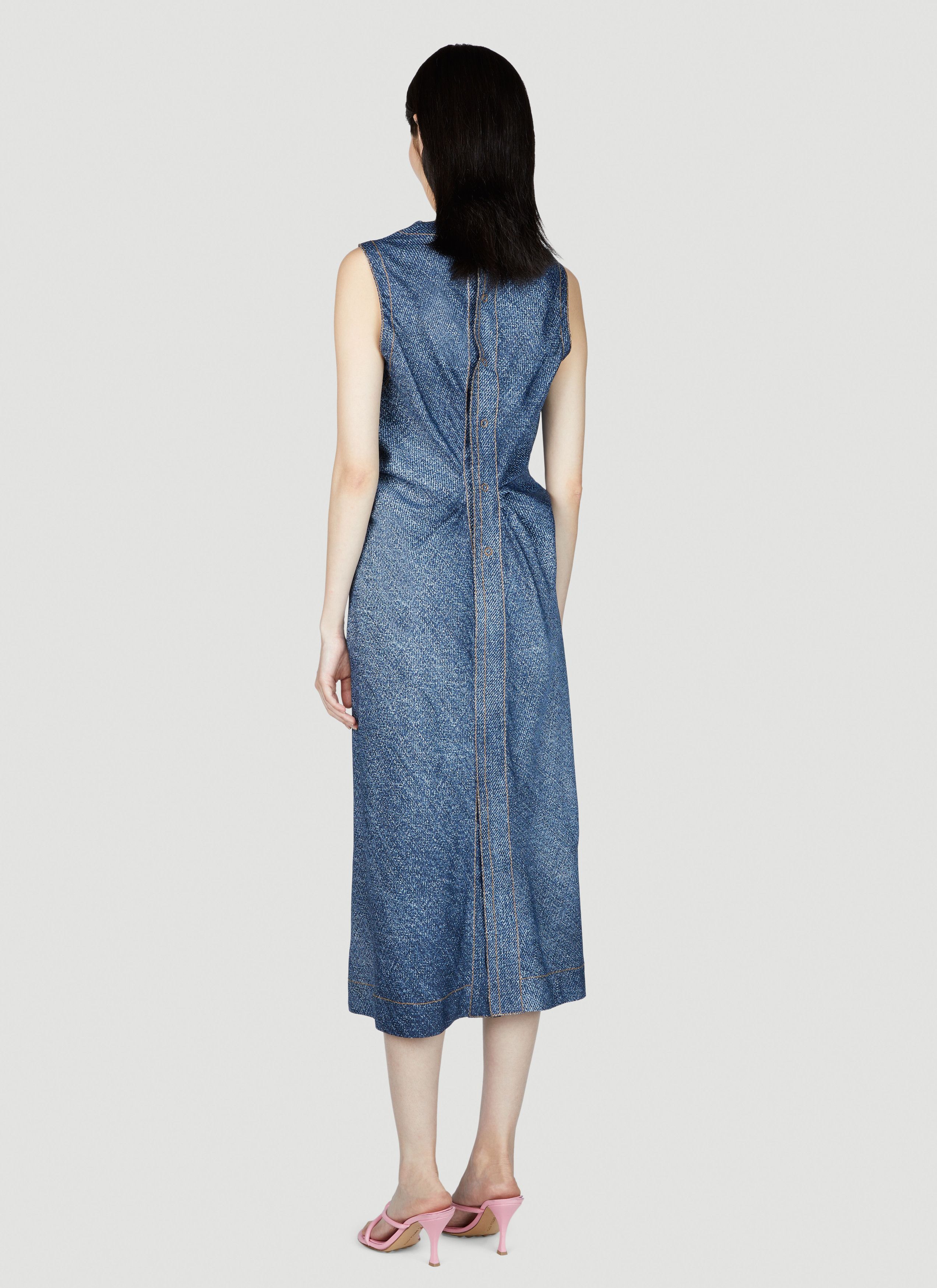 Bottega Veneta Denim Print Midi Dress Size XS / US 0-2 / IT 36-38 - 4 Thumbnail
