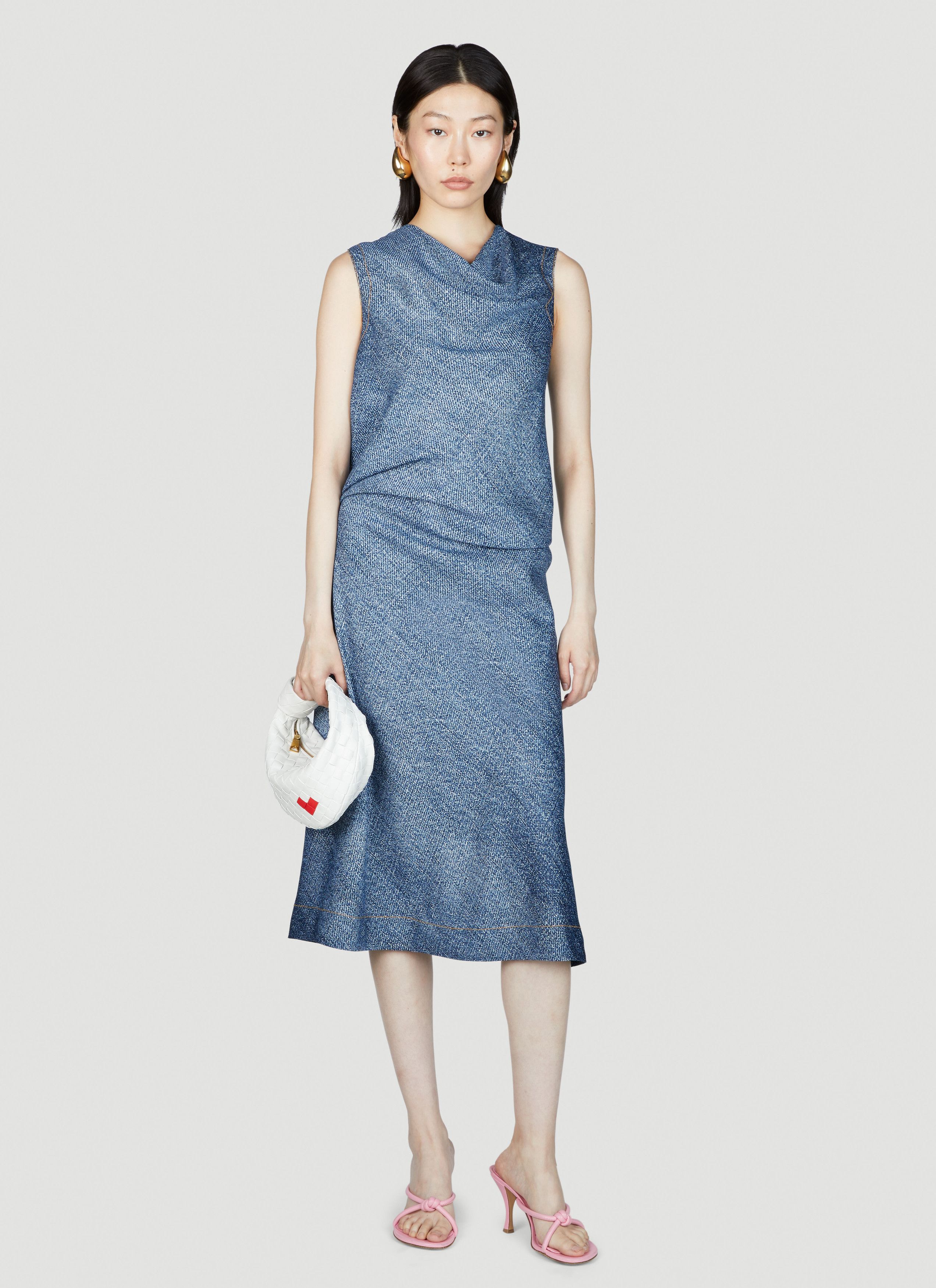 Bottega Veneta Denim Print Midi Dress Size S / US 4 / IT 40 - 2 Thumbnail