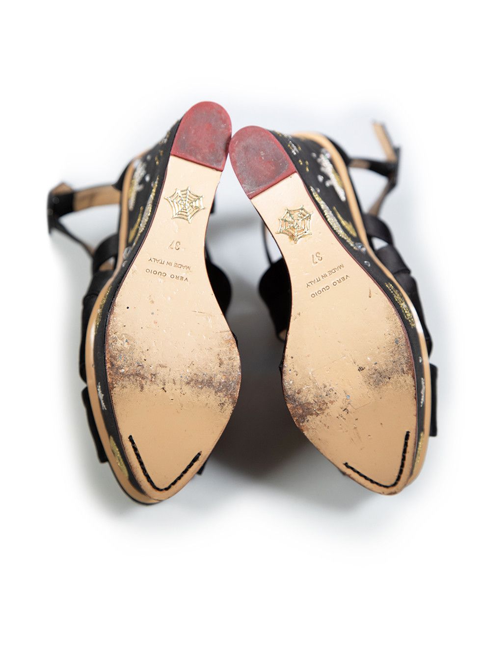 Charlotte Olympia Black Space Embroidered Sandals Size US 7 / IT 37 - 4 Thumbnail
