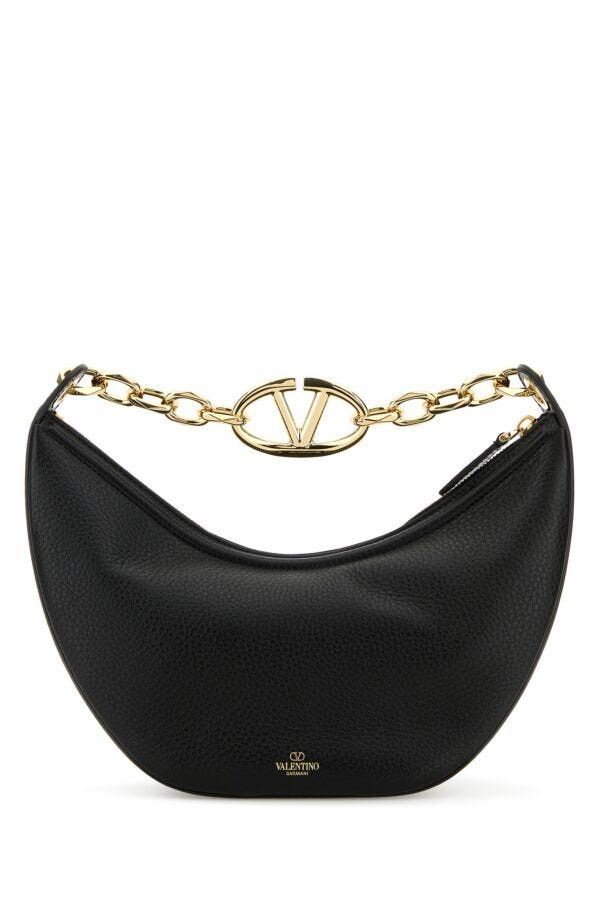 Valentino Black Leather Small Hobo Vlogo Moon Handbag Size ONE SIZE - 5 Thumbnail