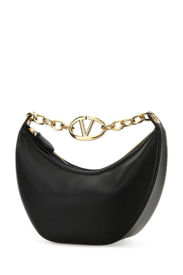 Valentino Black Leather Small Hobo Vlogo Moon Handbag Size ONE SIZE - 4 Thumbnail