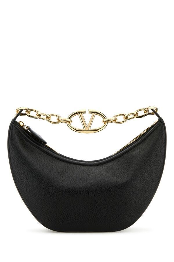 Valentino Black Leather Small Hobo Vlogo Moon Handbag Size ONE SIZE - 3 Thumbnail