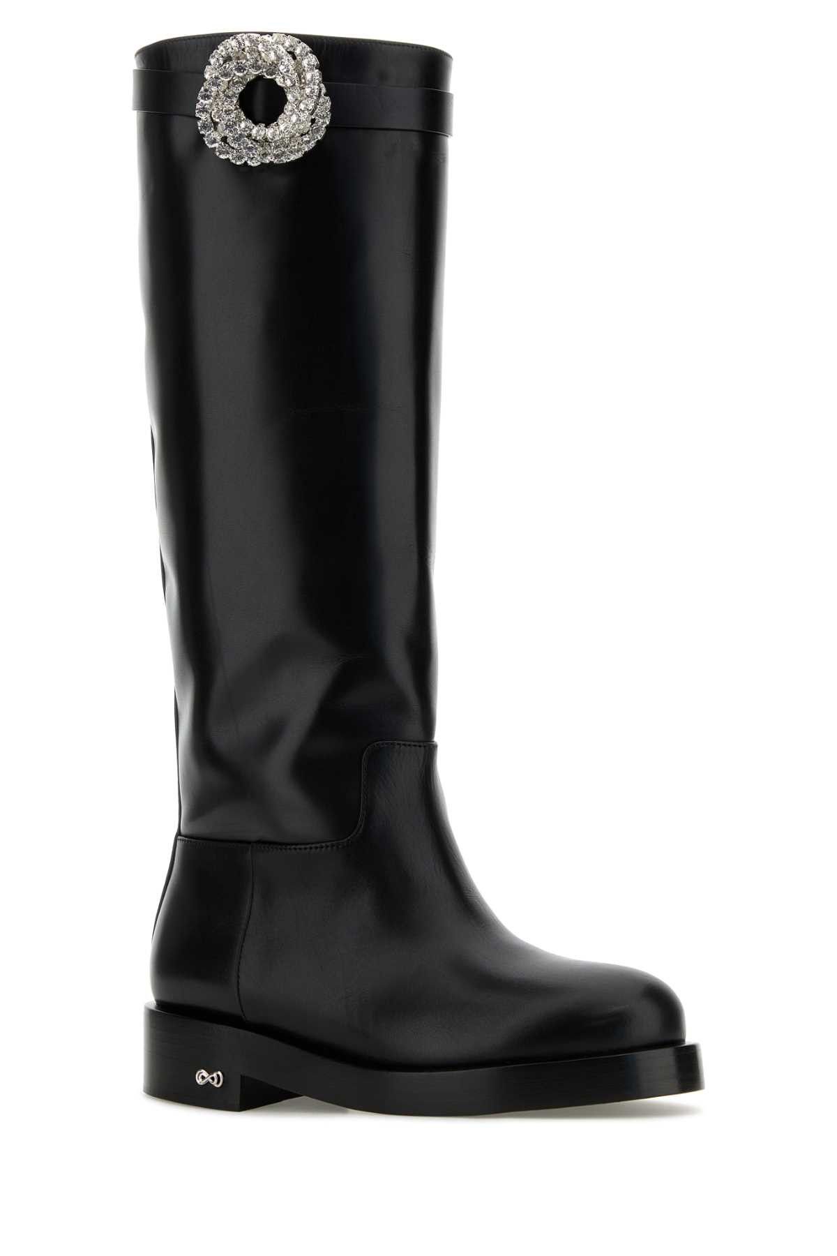 MACH & MACH Black Leather Galaxy Riding Boots Size US 6 / IT 36 - 2 Thumbnail