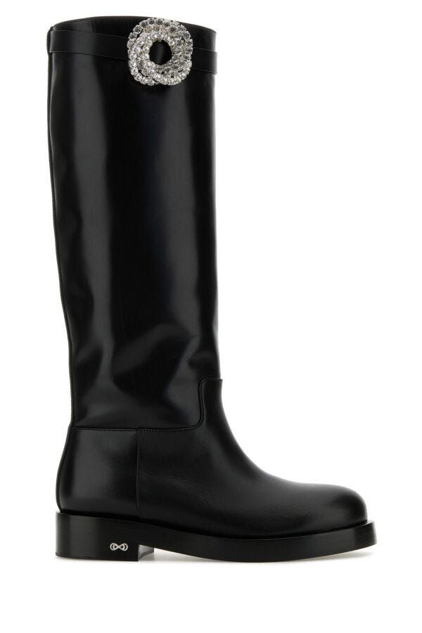 MACH & MACH Black Leather Galaxy Riding Boots Size US 7.5 / IT 37.5 - 3 Thumbnail