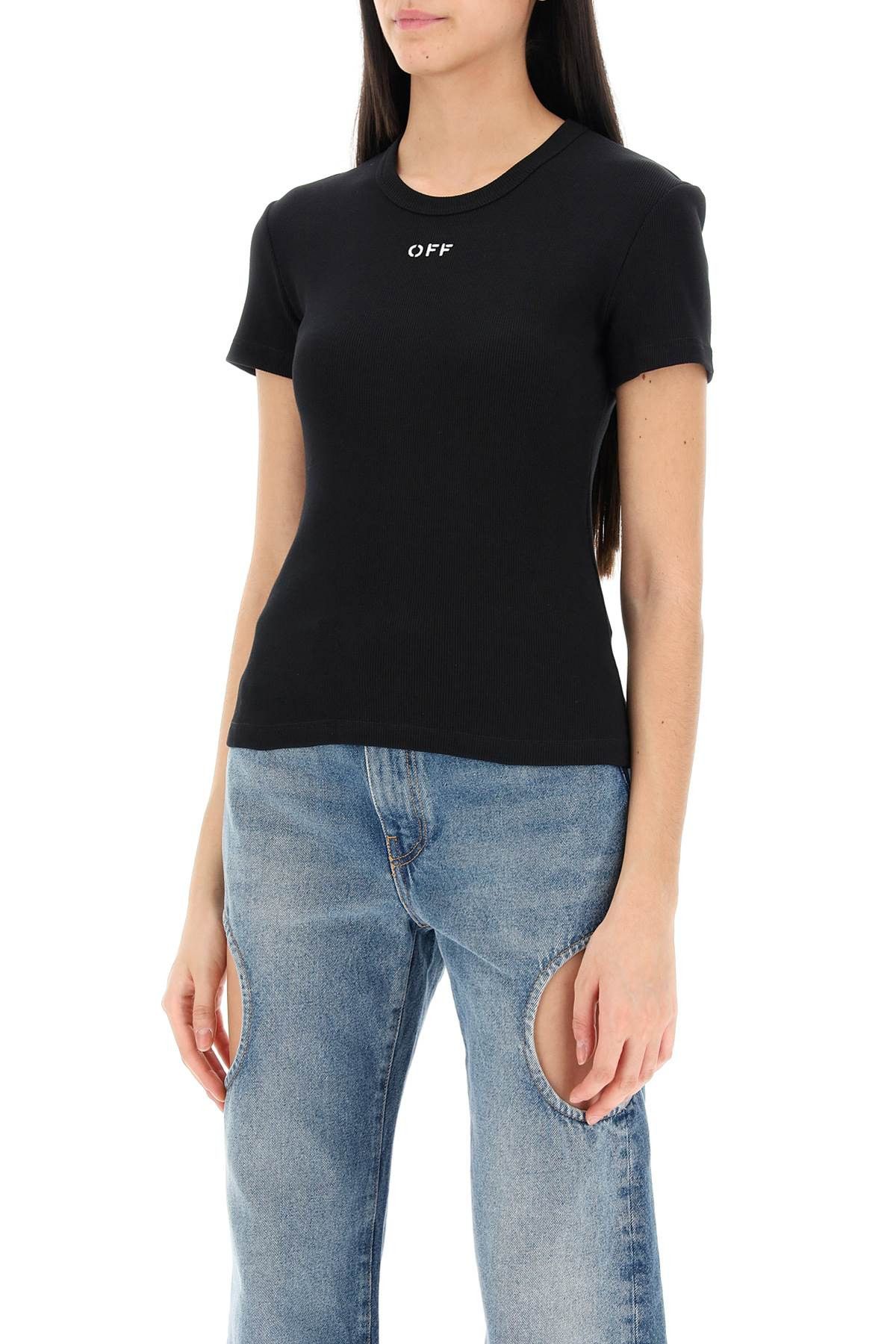 Off-White OFF-WHITE Ribbed T-Shirt With Off Embroidery Size S / US 4 / IT 40 - 4 Thumbnail
