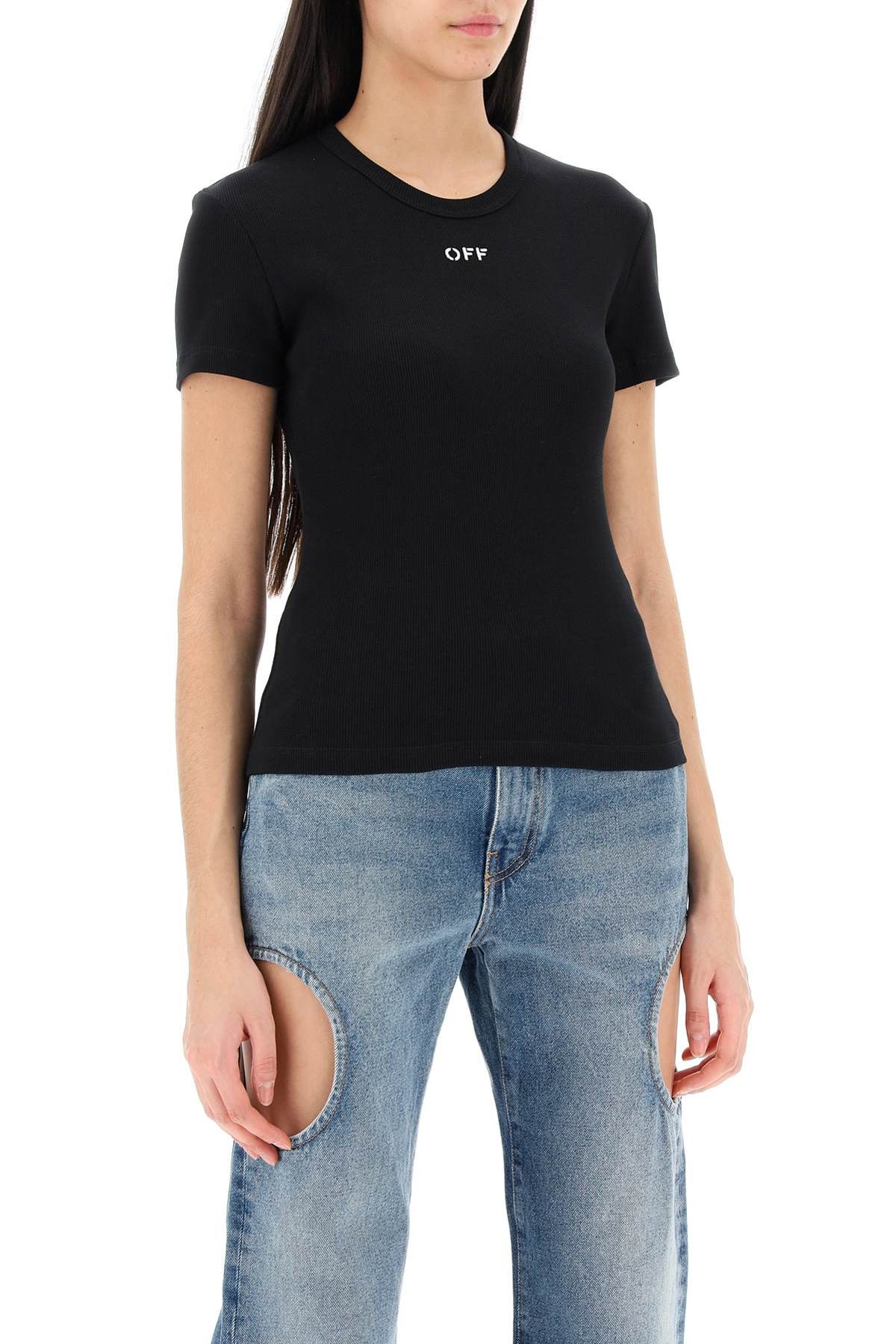 Off-White OFF-WHITE Ribbed T-Shirt With Off Embroidery Size S / US 4 / IT 40 - 2 Thumbnail