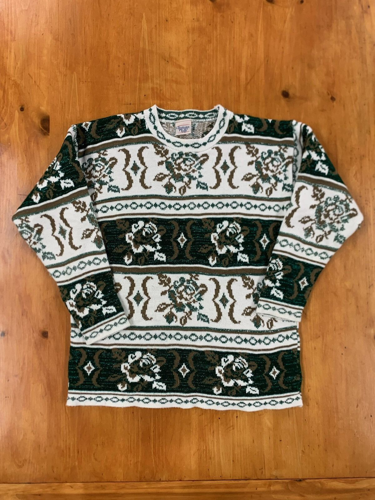 Vintage Vintage Green Rose Shimmer Knit Sweater Size US S / EU 44-46 / 1 - 2 Thumbnail