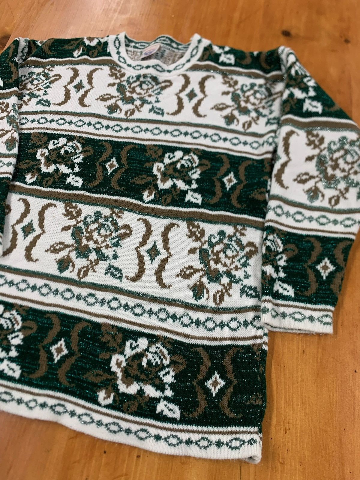 Vintage Vintage Green Rose Shimmer Knit Sweater Size US S / EU 44-46 / 1 - 4 Thumbnail
