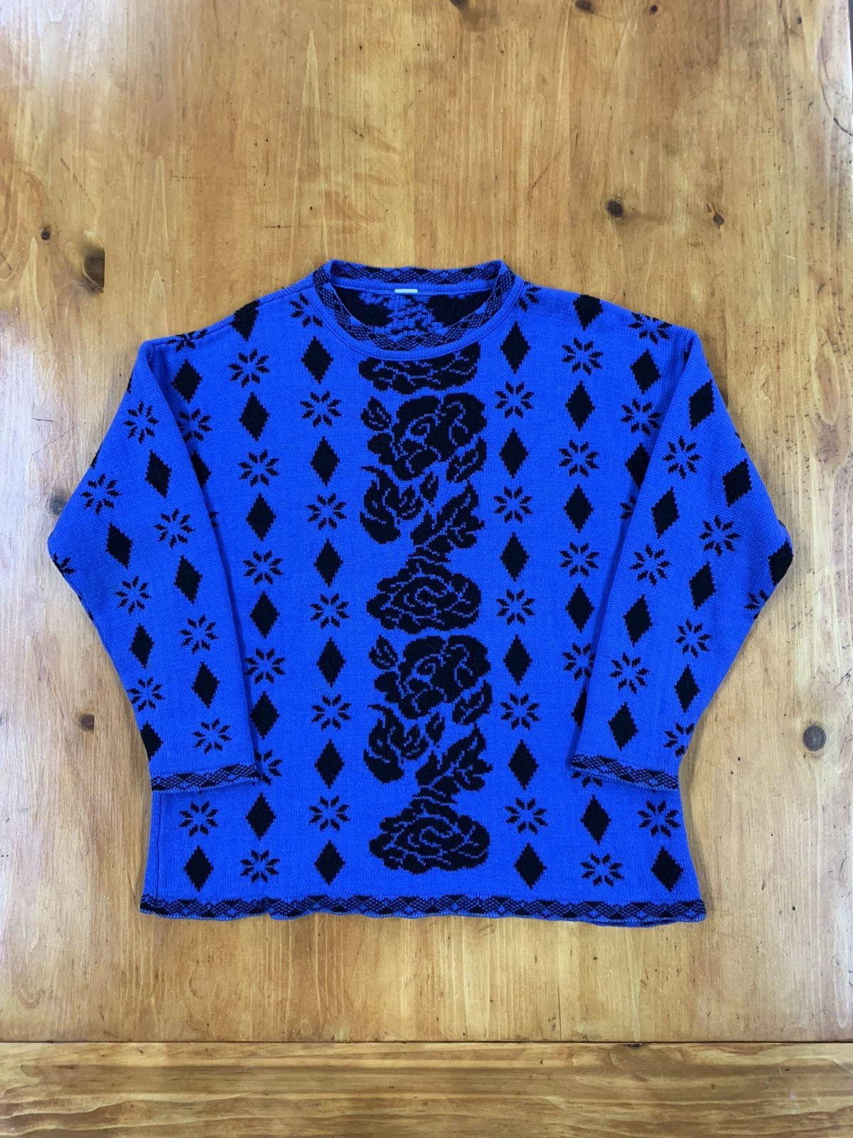 Vintage Vintage Blue Rose Diamond Knit Sweater Size US M / EU 48-50 / 2 - 3 Thumbnail