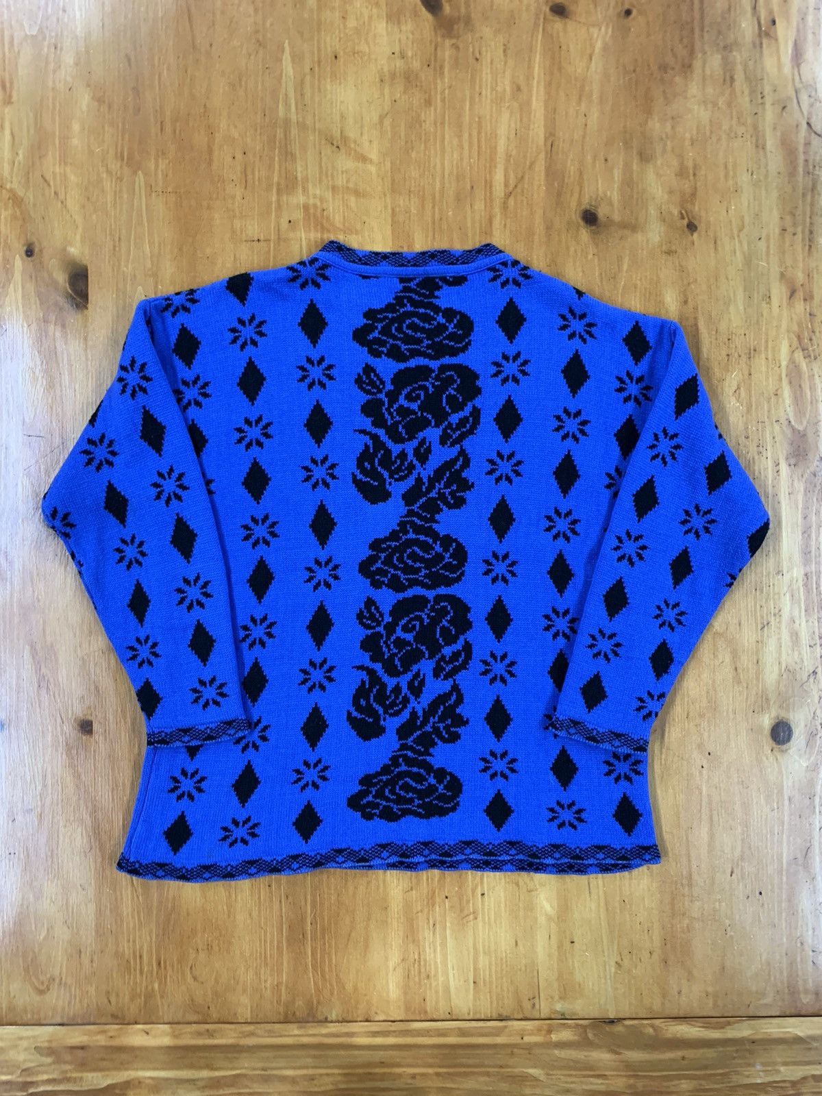 Vintage Vintage Blue Rose Diamond Knit Sweater Size US M / EU 48-50 / 2 - 2 Thumbnail