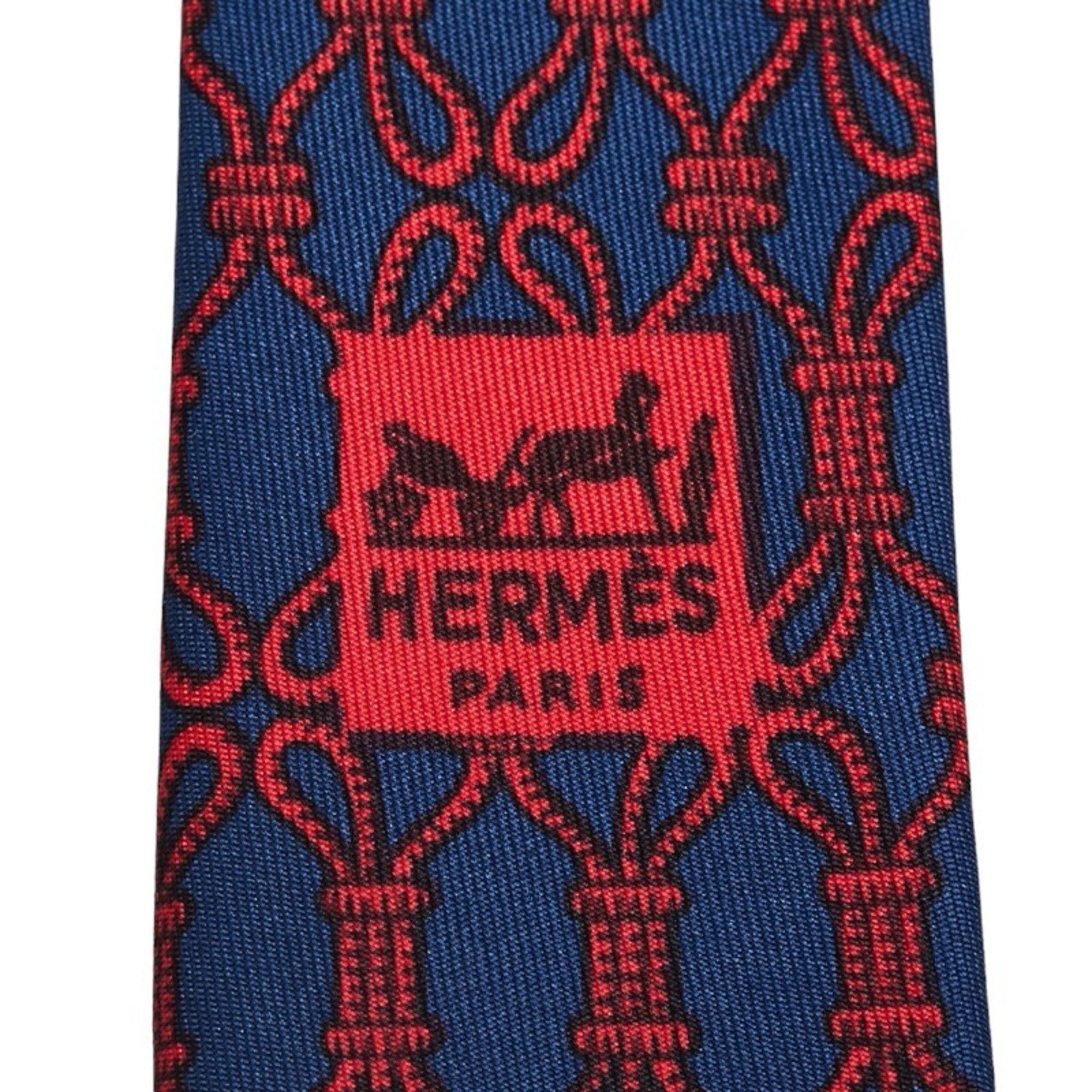 Hermes Hermes Rope Motif Necktie Navy Red Silk Men's HERMES Size ONE SIZE - 2 Thumbnail