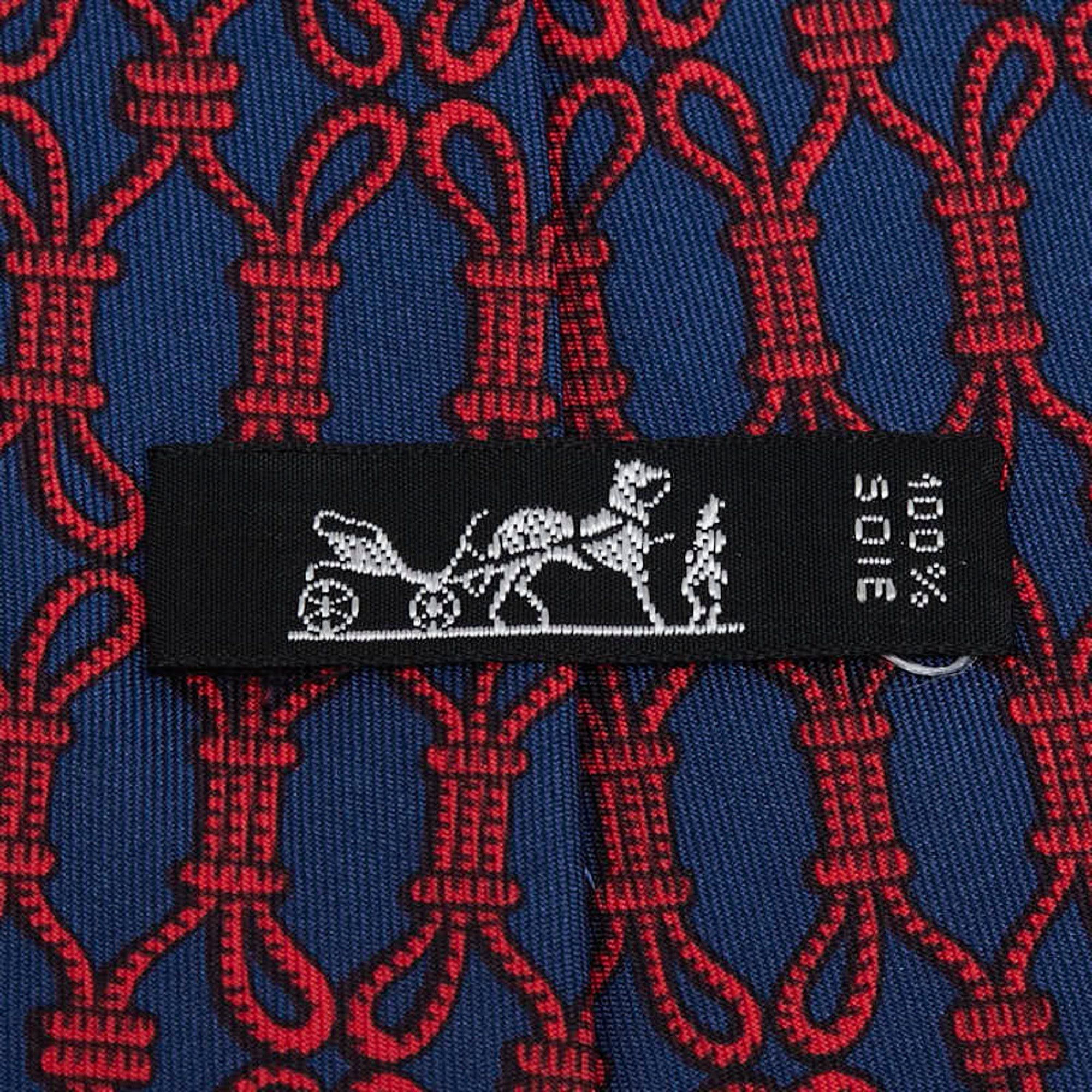Hermes Hermes Rope Motif Necktie Navy Red Silk Men's HERMES Size ONE SIZE - 4 Thumbnail
