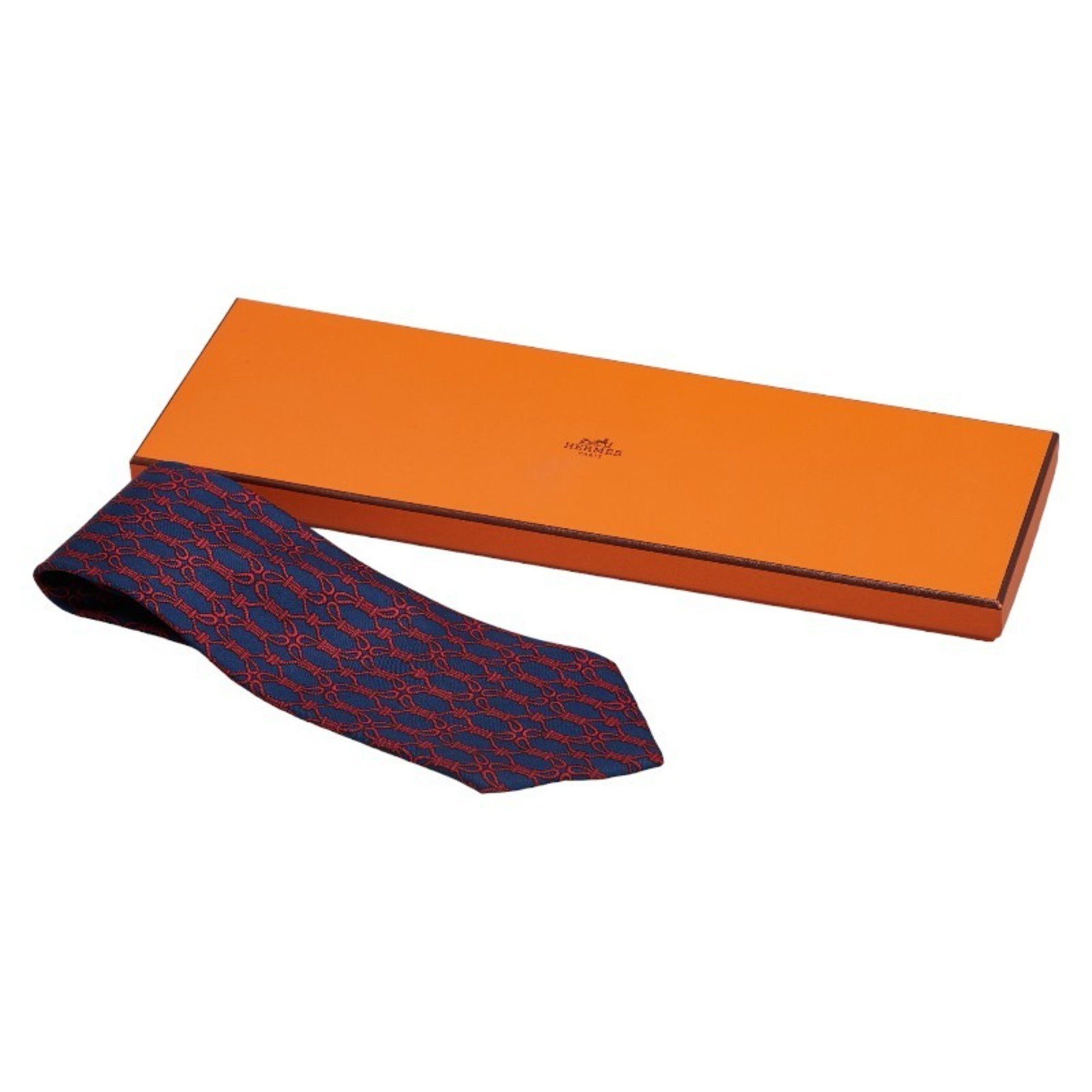 Hermes Hermes Rope Motif Necktie Navy Red Silk Men's HERMES Size ONE SIZE - 5 Thumbnail