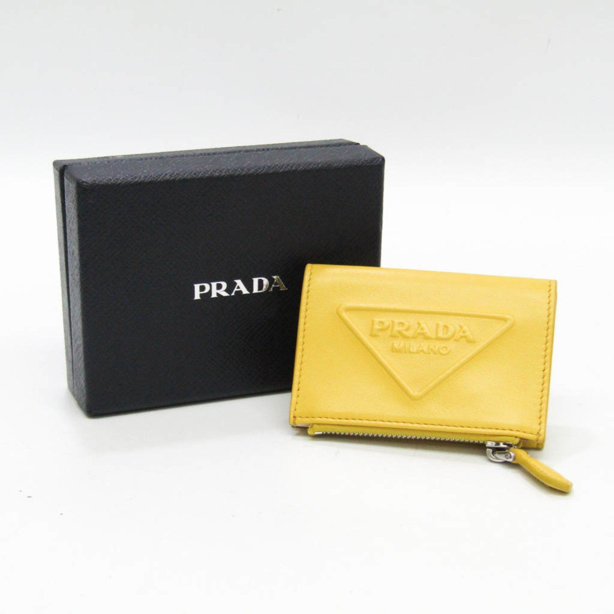 Prada Prada Grace Triangle Compact Wallet Women's Leather Wallet (bi-fold) Yellow Size ONE SIZE - 11 Thumbnail