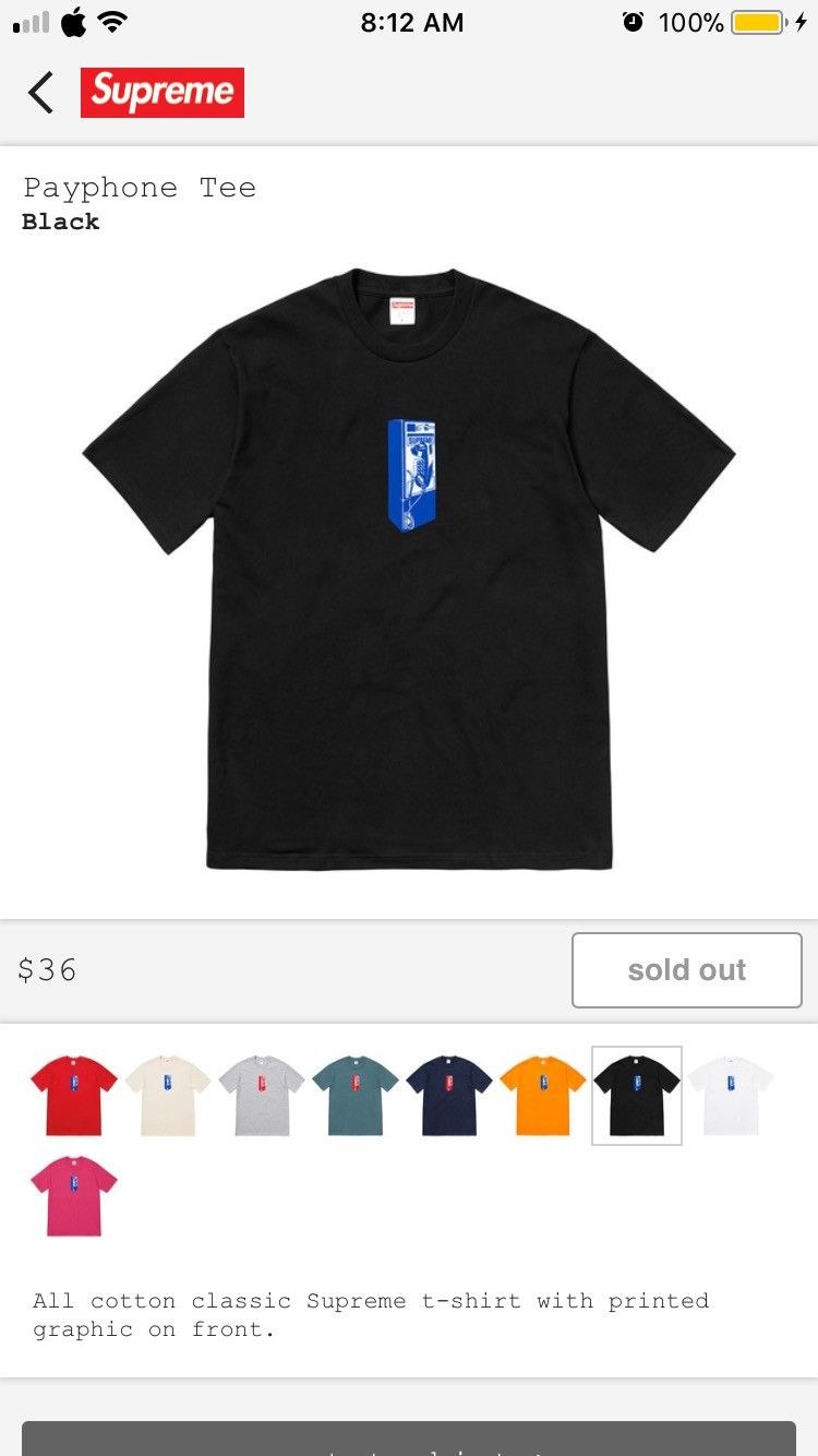Supreme Supreme Payphone Tee Size US M / EU 48-50 / 2 - 1 Thumbnail