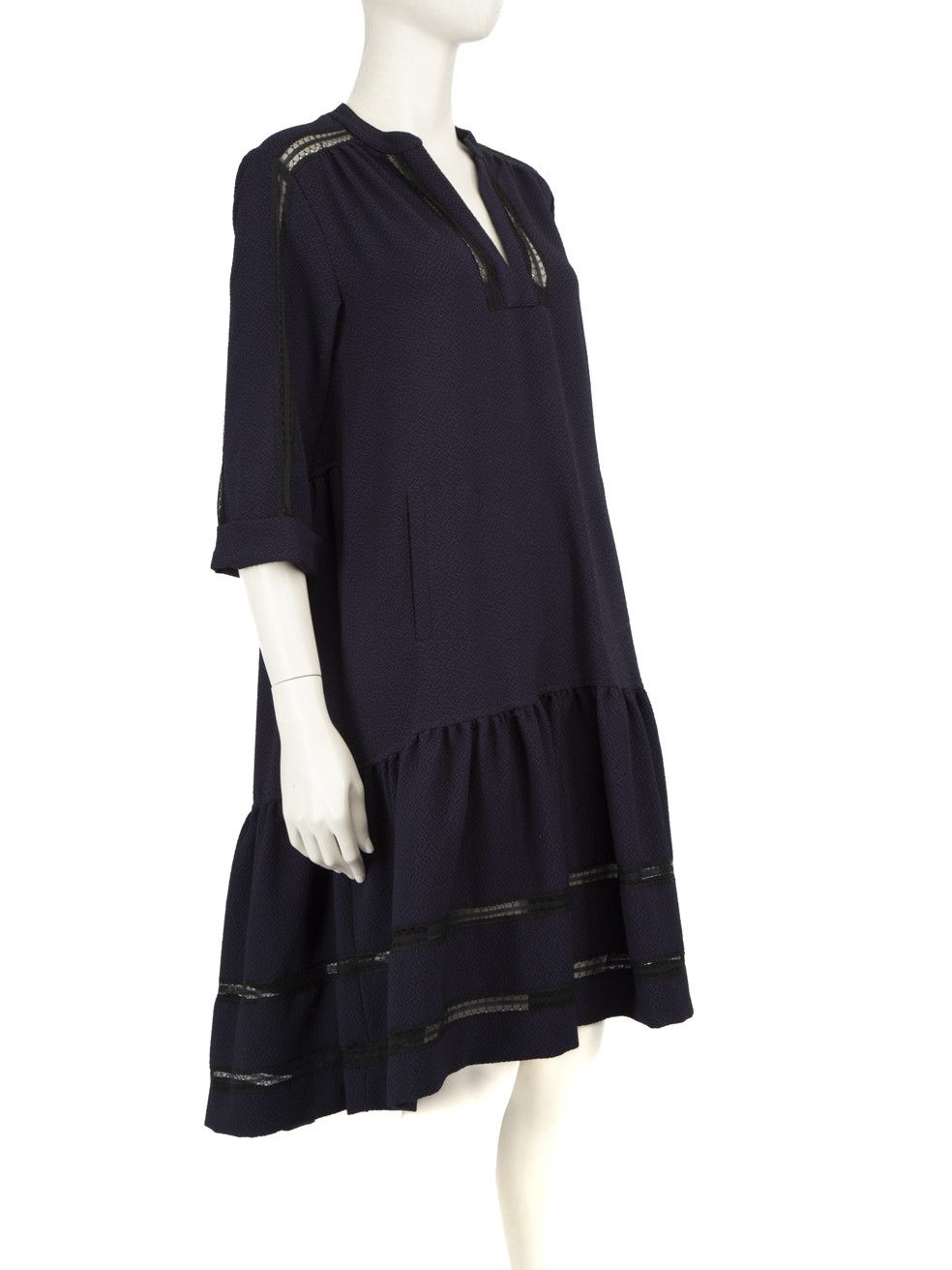 ME+EM Navy Ruffle Trimmed Midi Dress Size S / US 4 / IT 40 - 2 Thumbnail
