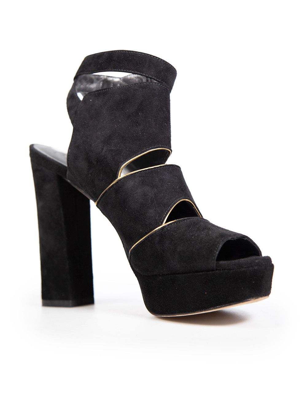 Stuart Weitzman Black Suede Strap Heels Size US 7.5 / IT 37.5 - 2 Thumbnail