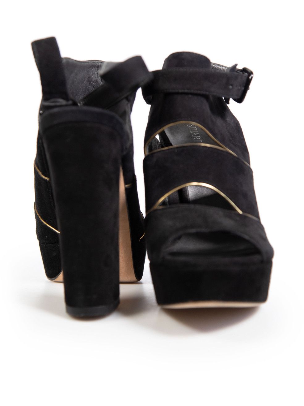 Stuart Weitzman Black Suede Strap Heels Size US 7.5 / IT 37.5 - 3 Thumbnail