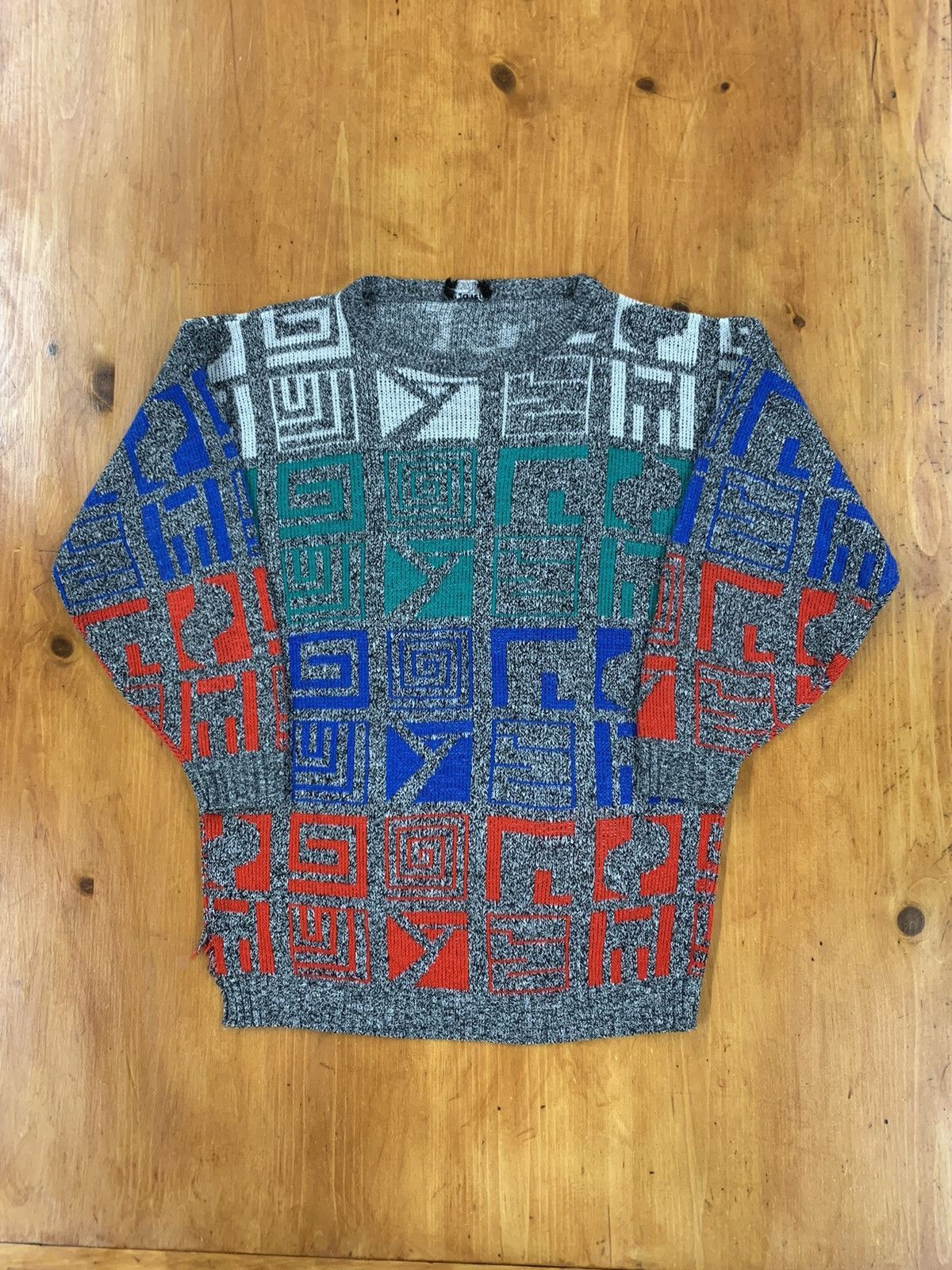 Vintage Vintage 1980s Symbols Knit Sweater Size US M / EU 48-50 / 2 - 1 Thumbnail