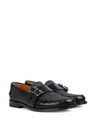 Gucci Buckle GG Supreme Canvas and Leather Loafer in black Size US 9.5 / EU 42-43 - 3 Thumbnail