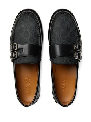 Gucci Buckle GG Supreme Canvas and Leather Loafer in black Size US 11.5 / EU 44-45 - 2 Thumbnail