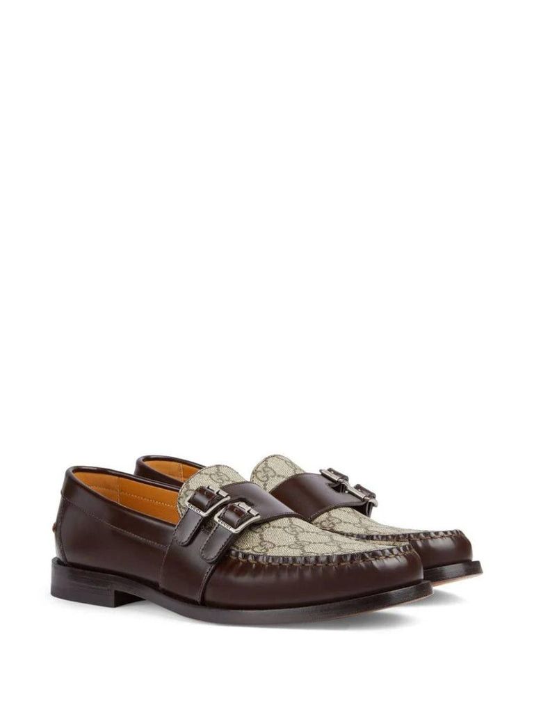 Gucci Buckle GG Supreme Canvas and Leather Loafer in brown Size US 8 / EU 41 - 2 Thumbnail