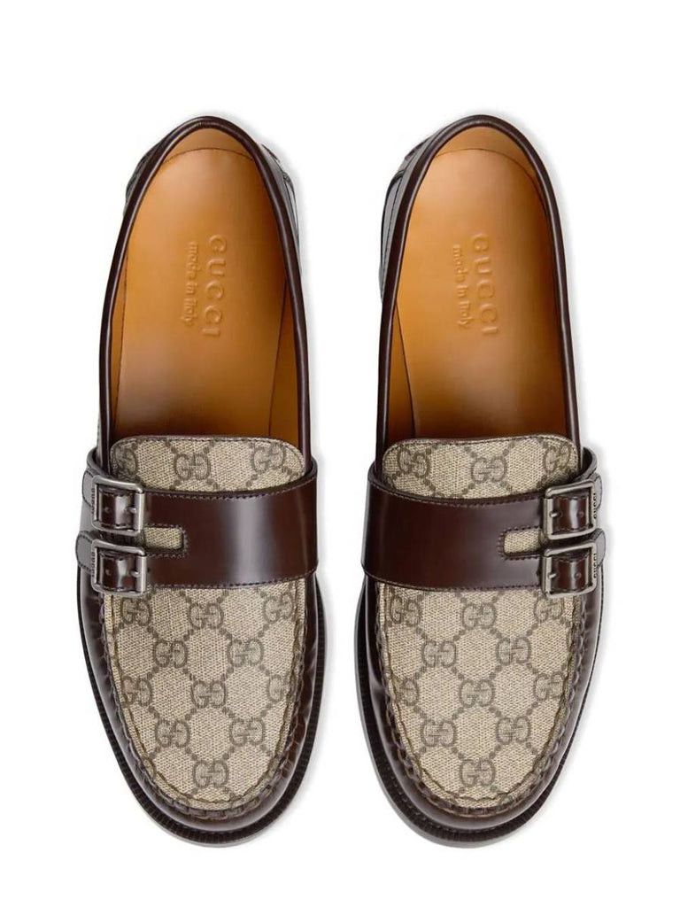 Gucci Buckle GG Supreme Canvas and Leather Loafer in brown Size US 10.5 / EU 43-44 - 3 Thumbnail