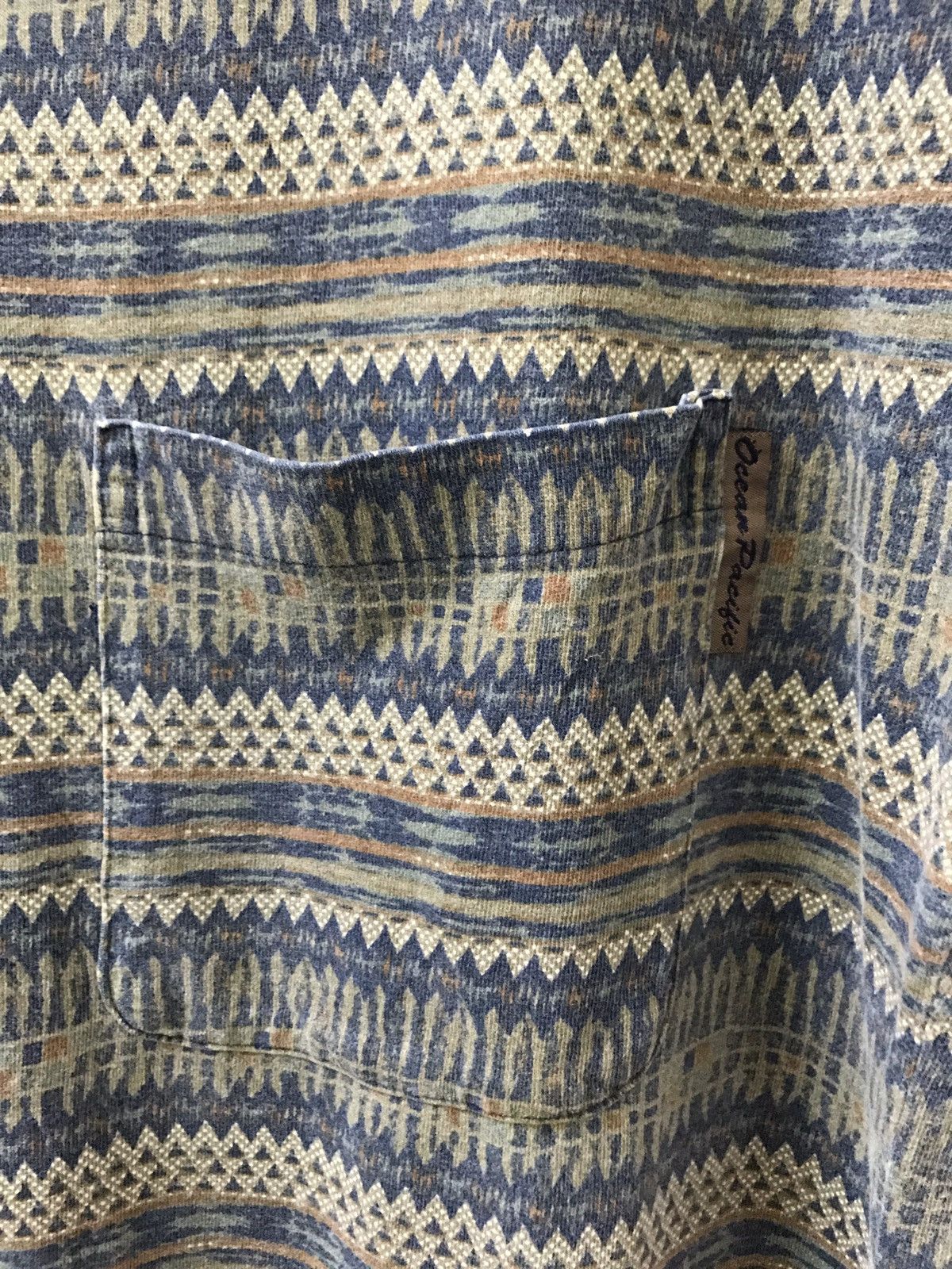 Vintage 90s Ocean Pacific Oversize Native Tribal Stripe Pocket tees Size US L / EU 52-54 / 3 - 3 Thumbnail